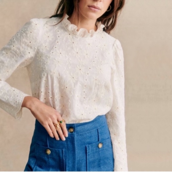 Sezane Tops - Sezane Eglantine Blouse Ecru Cream White Embroidery
Size 40 US 8